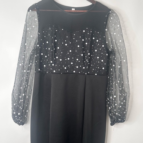 Formal Round Neck Long Sleeve Waist Trimming Mesh Fishtail Maxi Dress size L - Picture 3 of 16